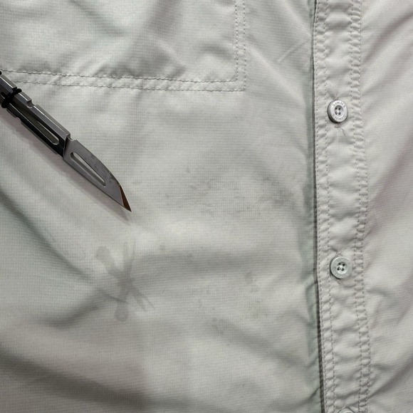 Simms Button Up Shirt Men XL Beige Long‎ Sleeve Fishing Gore Creek Fly Fisherman - Picture 11 of 16